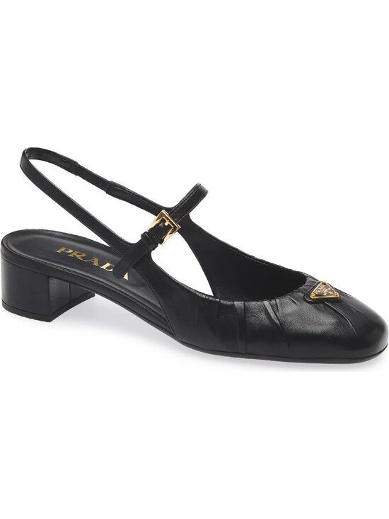 Prada Shoes - Prada Black Leather Ruched Mary Jane Slingback Pump Size 39